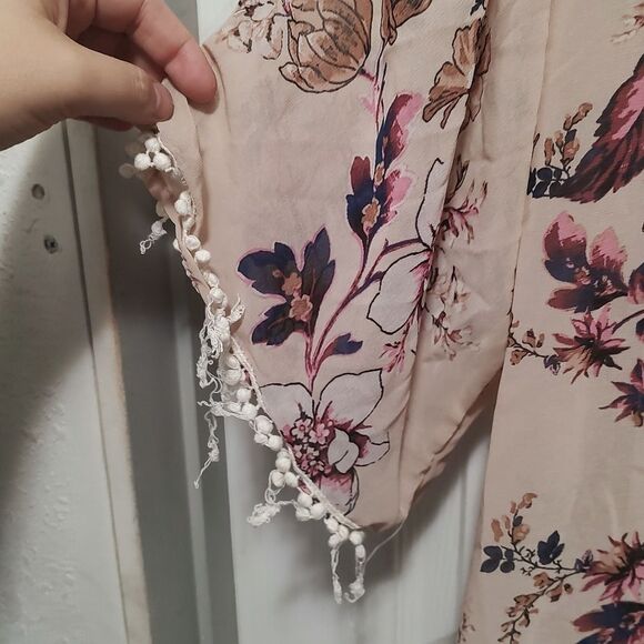 Liberty Love Women's Lightweight Open Front Pink Floral Cardigan Size Large - Picture 4 of 8